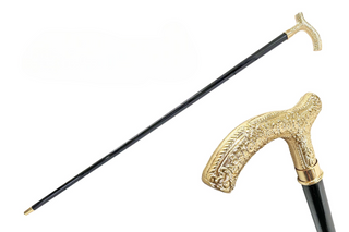 Gold plated 24K gold handle black beechwood handmade Italian walking stick front view