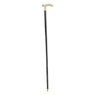 Gold plated 24K gold handle black beechwood handmade Italian walking stick close-up
