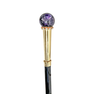 24K gold amethyst gemstone gold plated tip elegant Italian walking stick handle detail