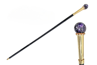 24K gold amethyst gemstone gold plated tip elegant Italian walking stick front view