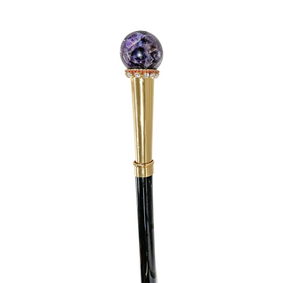 24K gold amethyst gemstone gold plated tip elegant Italian walking stick side view