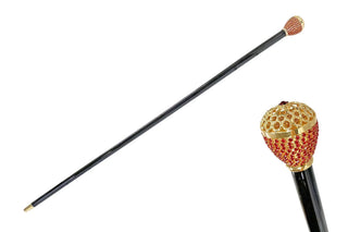 24K gold handle sapphire crystal elegant men's Italian luxury walking cane front view