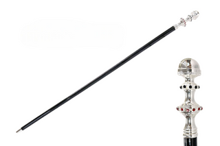 Silver plated crystal handle Italian handcrafted luxury walking cane front view