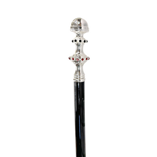 Silver plated crystal handle Italian handcrafted luxury walking cane side view
