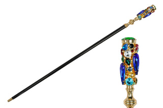 24K gold-plated crystal handle black beechwood handcrafted Italian walking cane front view