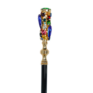 24K gold-plated crystal handle black beechwood handcrafted Italian walking cane handle detail