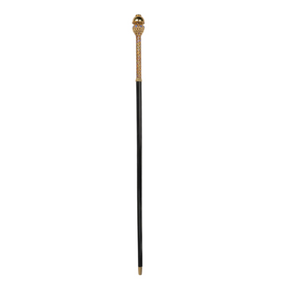 Gold plated designer crystal handle black beechwood 24K brass tip Italian walking cane side view
