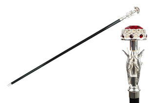 Silver plated crocodile handle Siam crystal gold tip Italian luxury walking cane front view