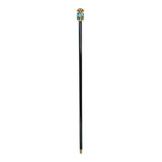Aquamarine crystal handle gold plated tip handcrafted Italian walking stick close-up