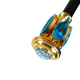 Aquamarine crystal handle gold plated tip handcrafted Italian walking stick detail