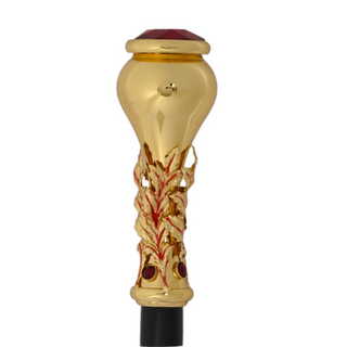 Red crystal handle 24K gold tip handcrafted Italian luxury walking cane angle view