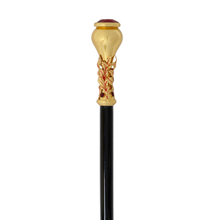 Red crystal handle 24K gold tip handcrafted Italian luxury walking cane side view