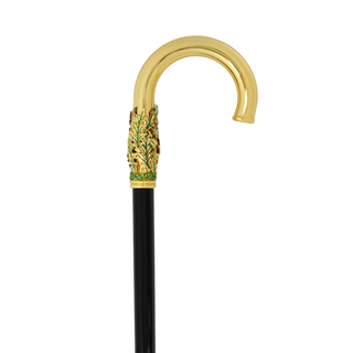 Gold plated hand-painted leaf handle Italian luxury walking cane side view