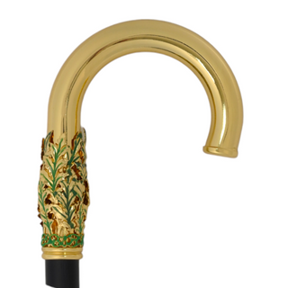 Gold plated hand-painted leaf handle Italian luxury walking cane angle view