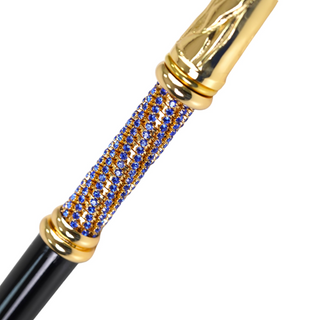 Sapphire crystal handle black beechwood handcrafted Italian luxury walking cane handle detail