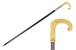 Sapphire crystal handle black beechwood handcrafted Italian luxury walking cane front view
