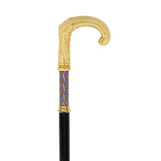 Sapphire crystal handle black beechwood handcrafted Italian luxury walking cane side view
