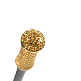 24K gold filigree handle black beechwood Italian luxury walking cane handle detail