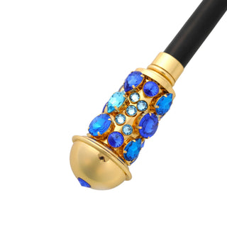 24K gold sapphire aqua crystal Italian luxury walking cane detail