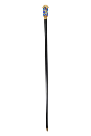 24K gold sapphire aqua crystal Italian luxury walking cane close-up