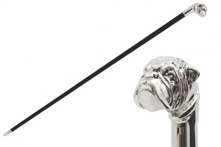 Silver bulldog metal handle handmade Italian luxury walking cane front view