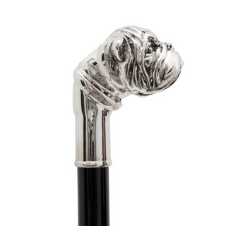 Silver bulldog metal handle handmade Italian luxury walking cane detail