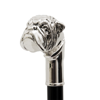 Silver bulldog metal handle handmade Italian luxury walking cane side view