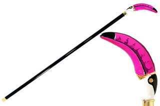 24K gold toucan hand-enamelled brass handle Italian luxury walking cane front view