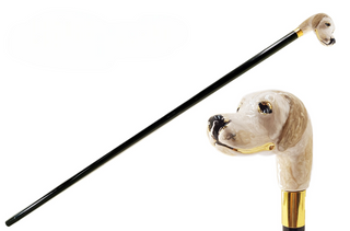 Gold plated enameled dog handle 24K gold detail designer Italian walking stick front view