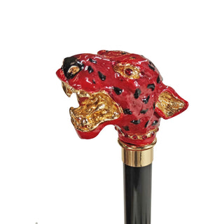 Red puma handle Swarovski crystal 24K gold-plated tip Italian luxury walking cane side view