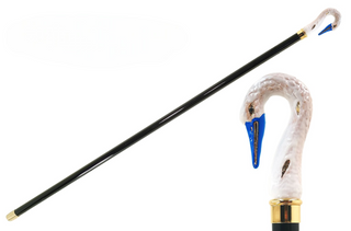 Swan head hand-painted 24K gold-plated handle Italian luxury walking cane front view