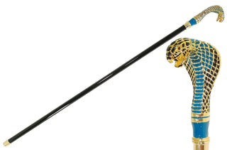 Enamelled cobra handle 24K gold handcrafted Italian luxury walking cane front view
