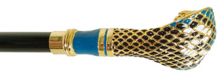 Enamelled cobra handle 24K gold handcrafted Italian luxury walking cane close-up