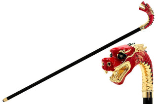 Dragon handle 24K gold handmade Italian luxury walking stick front view
