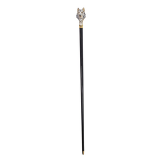 Gold plated hand-painted wolf handle Italian luxury walking stick side view