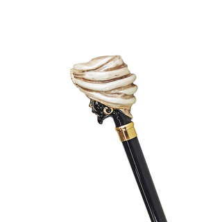 24K gold-plated handle black beechwood men's luxury Italian walking stick close-up