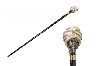 24K gold-plated handle black beechwood men's luxury Italian walking stick front view