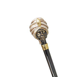 24K gold-plated handle black beechwood men's luxury Italian walking stick side view