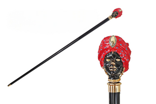 Colorful 24K gold-plated handle brass tip handcrafted Italian walking stick front view