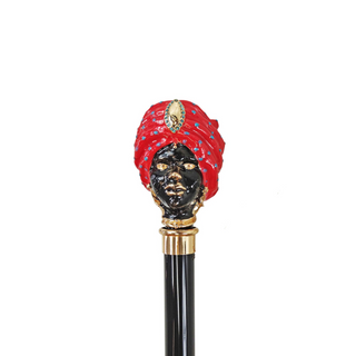 Colorful 24K gold-plated handle brass tip handcrafted Italian walking stick side view