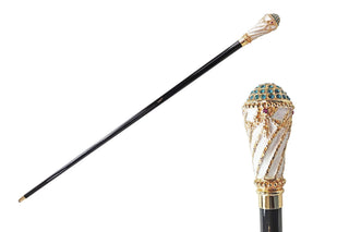 Gold Swarovski crystal black beechwood 24K brass tip Italian luxury walking cane front view