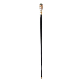 Gold Swarovski crystal black beechwood 24K brass tip Italian luxury walking cane handle detail