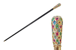 24K gold-plated Swarovski crystal handcrafted Italian luxury walking stick front view