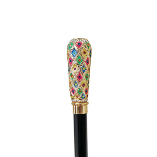 24K gold-plated Swarovski crystal handcrafted Italian luxury walking stick side view