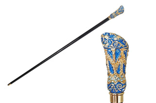 Belle Epoque 24K gold handle Swarovski crystal handmade Italian walking cane front view