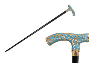 Tiffany blue gold-plated handle support crutch handmade Italian walking stick front view