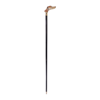 Hand-enameled greyhound handle 24K gold Italian luxury walking stick close-up