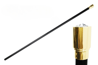 Swarovski crystal brass knob 24K gold handmade Italian walking stick front view