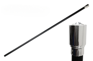 Brass handle Swarovski crystal handcrafted Italian luxurious walking stick front view