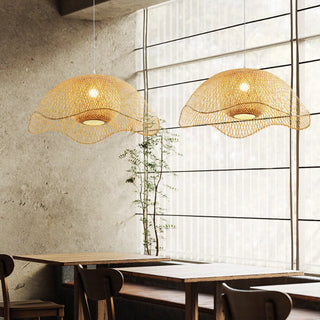 Natural bamboo woven ceiling lamp with cord adjustment